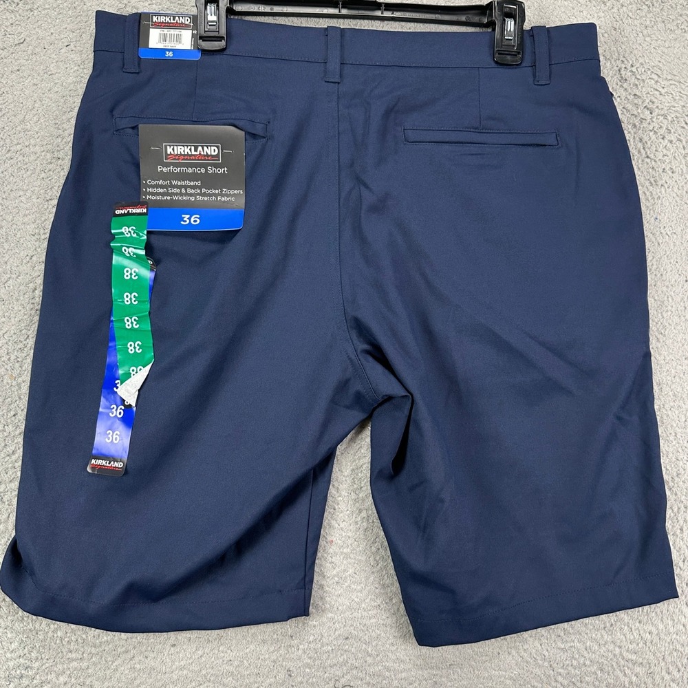 Kirkland Mens Performance Tech Shorts 36 Blue‎ Chinos Wicking Pocket Outdoor NEW